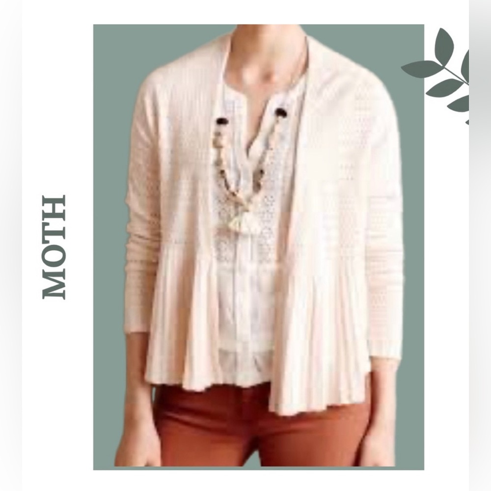 Anthropologie Moth Pale Pink Pointelle
Peplum Cardigan Sweater Cashmere Blend
XL